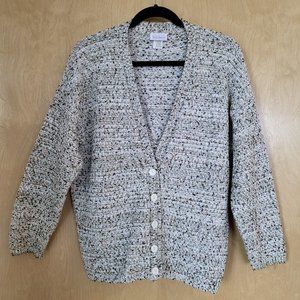 Vintage Chunky Cotton Blend Cardigan Sweater Beige/ Earth tone Size Large
